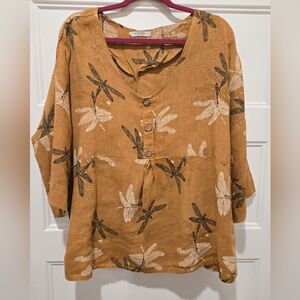 Dragonfly Print Linen Top